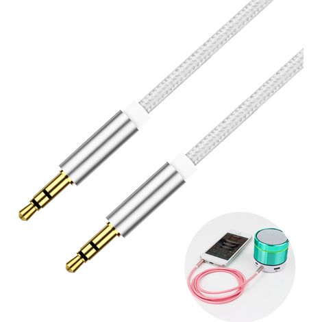 Câble audio 3.5 mm mâle-mâle avec fiche plaquée aluminium 1 m, cordon auxiliaire pour voiture, casque, MP3, MP4 et haut-parleur (1/5)