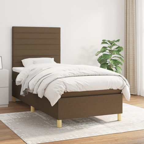 Cama box spring con colchón tela marrón oscuro 90x200 cm