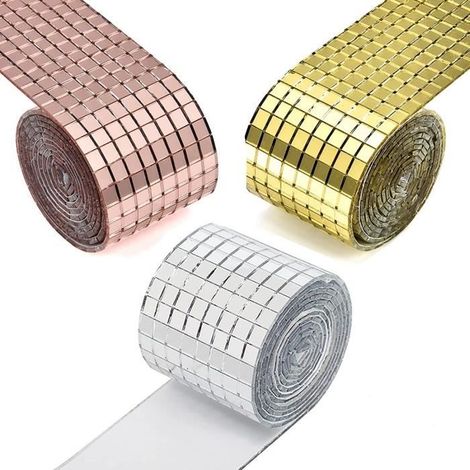 Mosaïque Miroirs Autocollants,3 Rouleaux Mosaïque Miroir, 5 x 5 mm Mini Carrés Mosaique Verre Auto- Adhésif Carreaux (3 couleurs) (1/4)