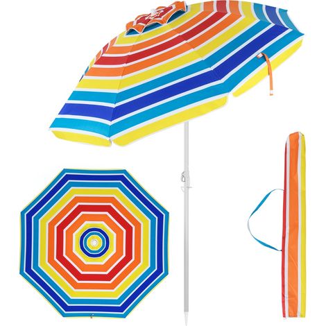 Ombrellone da spiaggia con inclinazione a pulsante, Ombrellone portatile per protezione solare all'aperto Colorato (1/3)