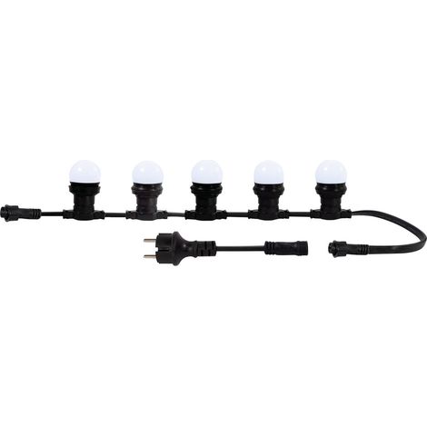 Tibelec – Guirlande lumineuse d'extérieur 10m – 10 ampoules E27 blanches remplaçables – 500 lumens – IP65 – 3000K blanc chaud – Connectable