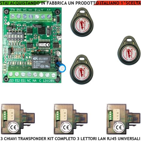 Chiave TAG di Prossimità 3 Lettori su Modulo LAN Universale 501/503 RJ45 Tre Chiavi TAG Trasponder Alimentazione 12/24 Vac Relè Scambio 2 A 24V Funzione Impulsiva o Stabile Segnale di Stato 4 Led GRVB (1/4)