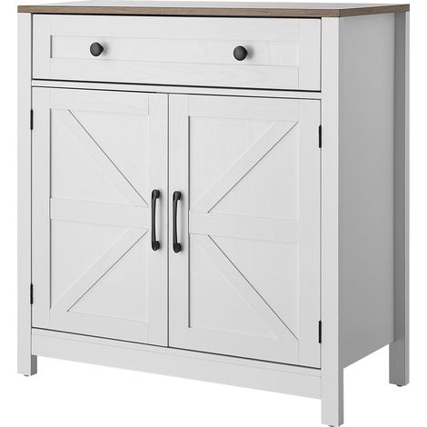 Mophorn Sideboard Küchenschrank mit Schubladen, Buffetschrank im Landhausstil für Wohnzimmer, Eingangsbereich und Küche, Aufbewahrungsschrank 75 x 37,5 x 80 cm, Küchenbuffet Weiß und Braun (1/5)