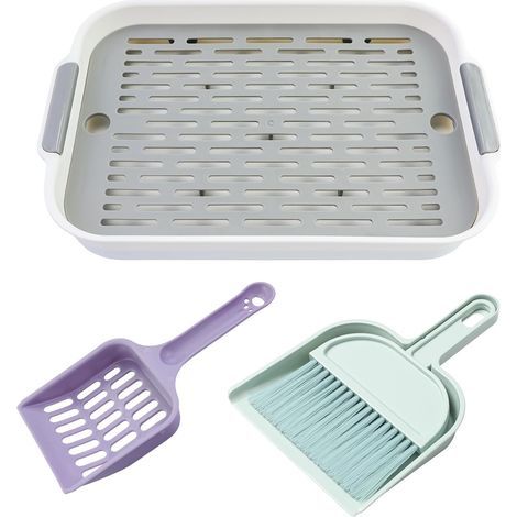 Bac à litière pour lapin, bac à litière pour petits animaux, bac en plastique réutilisable, avec pelle en plastique, petite pelle à poussière et petit balai, pour lapin, chaton, cochon d'Inde (blanc) (1/5)