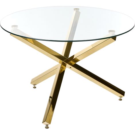 Mesa de comedor redonda moderna tablero de vidrio ø 110 cm base de metal dorado Butler (1/5)