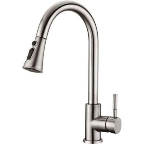 Robinet de Cuisine - Mitigeur Cuisine Rotatif à 360°avec Douchette Extensible, XU, De Pulvérisation Robinet d'Évier en Acier Inoxydable (Nickel Brossé) - (1/4)