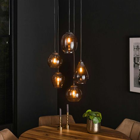Suspension en verre chromé verticale avec ens. 5 abat-jour NOVA (1/3)