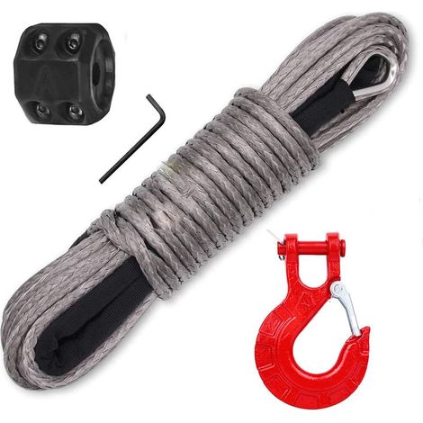 Corde de treuil de voiture avec crochet et butée, antirouille, imperméable, résistante aux UV, matériau PE/acier inoxydable, gris/rouge (1/5)