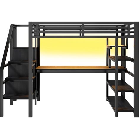 CAIziLit mezzanine métal 140x200cm escalier dressing bureau rangements USB LED (1/5)