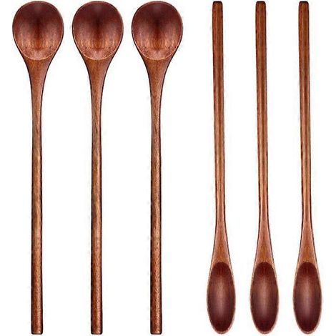 6 Pcs Wooden Coffee Spoon Long Handle Wooden for Kitchen Mixing-- (1/5)