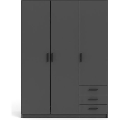 Spell Kleiderschrank 3 Türen und 3 Schubladen matt grau. (1/5)