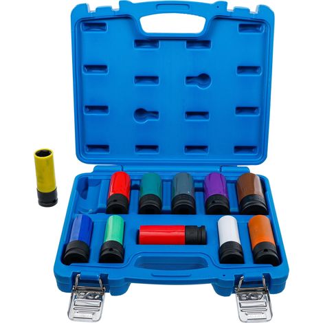 BGS  Set  inserti  di  protezione  forza,  attacco  quadro  interno  12,5  mm  (1/2"),  chiave  SW  15  -  27  mm  e  dadi  ruota  speciali  11  pezzi  -  74254. (1/4)