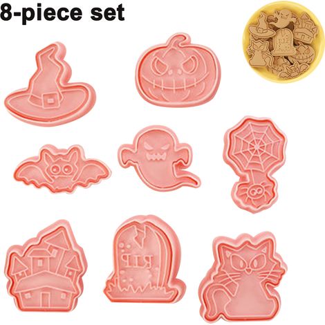 Emporte-pièce Halloween - 8 Formes 3D Pomme De Terre Citrouille Chauve-souris Fantôme Araignée Chapeau De Sorcière Chat Pierre Tombale Château - Lot de 1 (1/5)