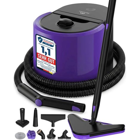 Pro Nettoyeur vapeur pour tout 1500 W haute pression avec chaudière en acier inoxydable pour tapisseries, tapis, robinets et sols, brosse à vapeur avec 16 accessoires, temps de (1/5)