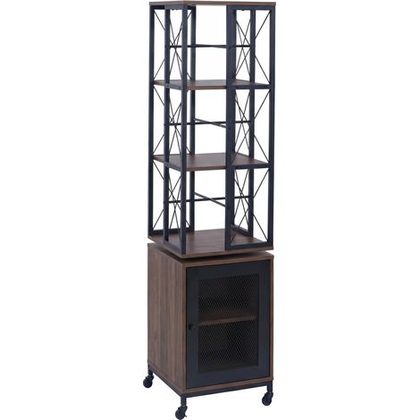 Bücherregal HHG-630, Standregal Drehregal, Rollen drehbar Tür, Metall Industrial Melamin MVG 162x40x42cm dunkelbraun