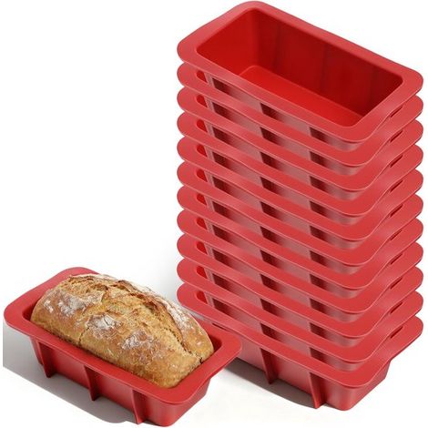 12 mini moldes de silicona para pan – Antiadherentes – Rectangulares – para pan y pasteles (Rojo) (1/4)