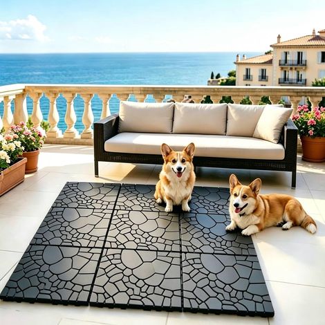 9 Pièces (30 x 30 cm – 0,81 m²) Dalles de Terrasse Extérieure Clipsables, Caillebotis Plastique Antidérapant à Drainage Rapide pour Jardin, Piscine, Balcon(Lot de 9-Gris Foncé) (1/5)