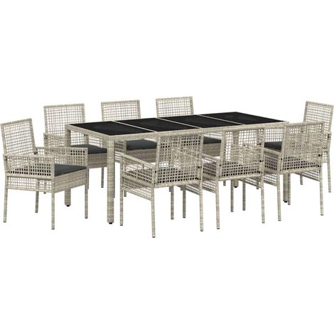 Maison Exclusive - Garten Essgruppe 9 pcs Hellgrau Poly-Rattan
