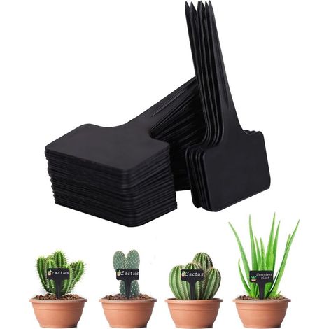 100 etichette per piante, etichette da giardino impermeabili, etichette in plastica a forma di T, etichette per piantine, etichette per fiori, ortaggi, semenzaio, 6 x 10 cm (nero) - Crezuo