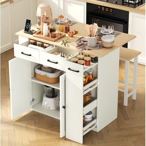 Isola da cucina 120x45-75x96 cm in truciolare bianco con contenitore – MEUBLIV (1/5)