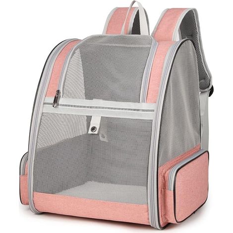 Carrier Bag for Cats Small Dogs 7.5kg, Breathable Mesh Backpack for Small Pets, Spacious Foldable with Removable Plush Mattress, Basket for Travel on Train Car Airplane (Pink)