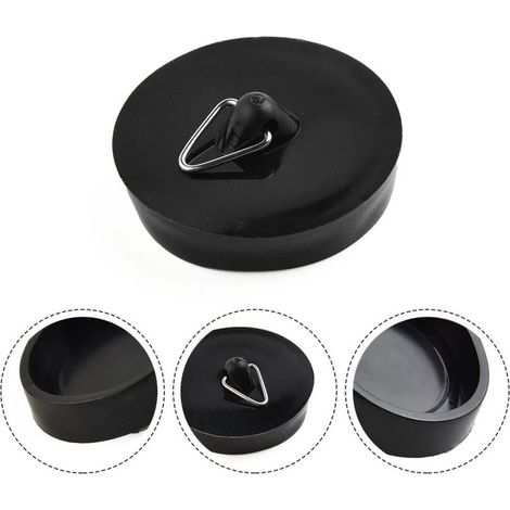 Universal Ventilstopfen für Waschbecken, Wannen, Ausgüsse und Spülen Ø 45,6mm Stöpsel mit Metallöse für eine Stöpselkette PVC Schwarz 19182 1 (1/5)