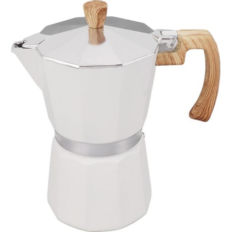 Cafetière Moka en alliage d'aluminium, chauffe rapide, poignée ergonomique, forme octogonale, compatible avec les plaques de cuisson à gaz et électriques, blanche, 300 ml (1/5)
