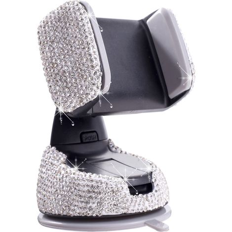 BEBUSINGOTO 1 x Soporte para teléfono de coche con diamantes brillantes, soporte de cristal brillante, soporte de navegación ajustable y versátil para salida de aire (75 x 95 x 65 mm) (1/4)