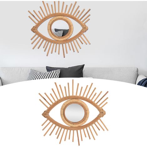 Miroir de maquillage nordique en rotin tressé, forme d'œil, pour décoration murale de salle de bain maison ou hôtel