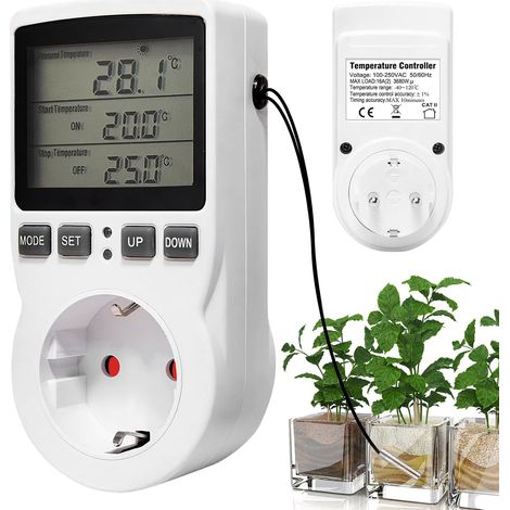 Prise Thermostat Contrôleur De Température 230V avec Sonde - LCD Électrique pour Aquarium, Serre (1/5)
