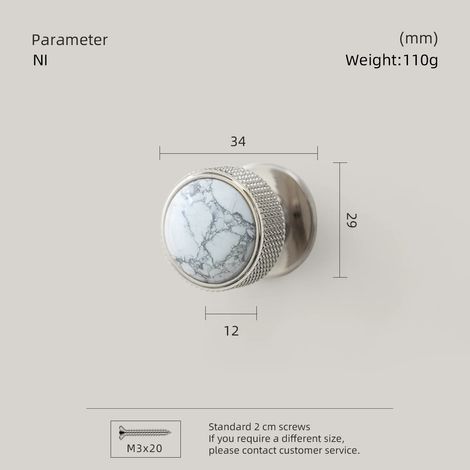 Poignées de meubles en laiton (NI-Turquoise blanche-Chine continentale) - Poignées de placard design en pierre exotique et cristal naturel - Poignée à un trou (1/5)