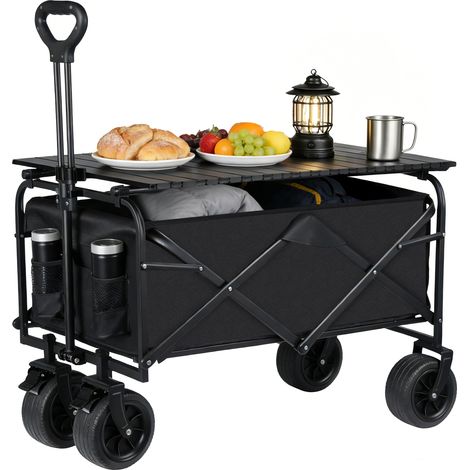 Chariot de plage tout-terrain – Roues 7" avec freins, 150 kg / 150 L, toile 600D, pliage compact + plateau amovible supérieur – Idéal plage, camping, pique-nique