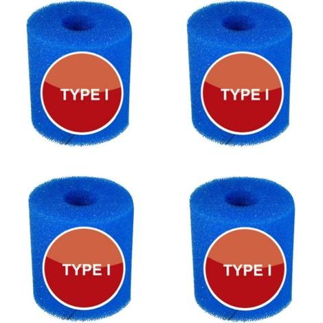 4 cartuchos de filtro de espuma azul reutilizables para piscinas, 8,8 x 7,8 cm, tipo I, para mantenimiento de sistemas de filtro de arena (I) (1/4)