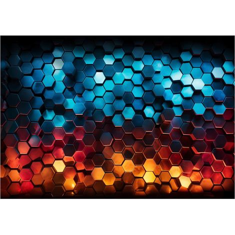 Papier peint panoramique hexagones 3D motif géométrique chambre enfant – 300 x 210 cm Wallarena (1/4)