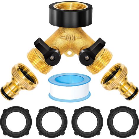 Répartiteur d'eau à 2 voies 3/4 pouce en Y avec connecteur d'eau pour 2 appareils, interrupteur séparé pour lave-linge, cuisine, jardin et pelouse. (1/5)
