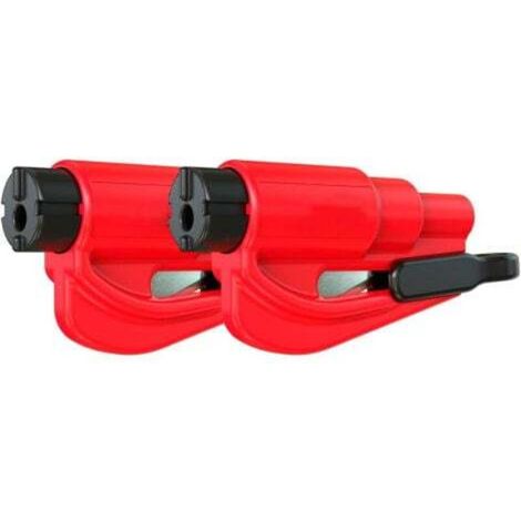 Car security key fob, window breaker and seatbelt cutter, emergency hammer (2-pack, red)