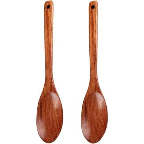 2 wooden serving spoons, 33 cm long, for cooking, mixing and serving, kitchen utensils