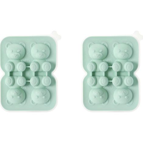 Eiswürfelform in Bärenform – 4 Fächer – Silikon-Eiswürfelform in Bärenform mit Deckel – niedlicher 3D-Bär – grün (1/5)