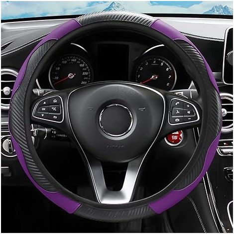 Housse de volant 15 pouces, cuir microfibre fibre de carbone extensible et élastique, protection de volant antidérapante et respirante pour femmes et hommes, accessoires auto pour SUV, camion, fourgon