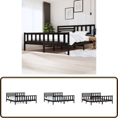 Massivholzbett Schwarz 200x200 cm - Holzbett - Massivholzbette - Doppelbett - Schwarzes Bett - Kiefernbett