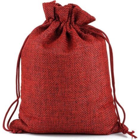 Pochettes Sachets en Lin Chanvre, Sac Toile de Jute avec Cordon de Serrage, Pochette Lin Réutilisable pour Mariages Bijoux la Fête Bricolage 20pcs 15x20cm (Rouge) (1/5)