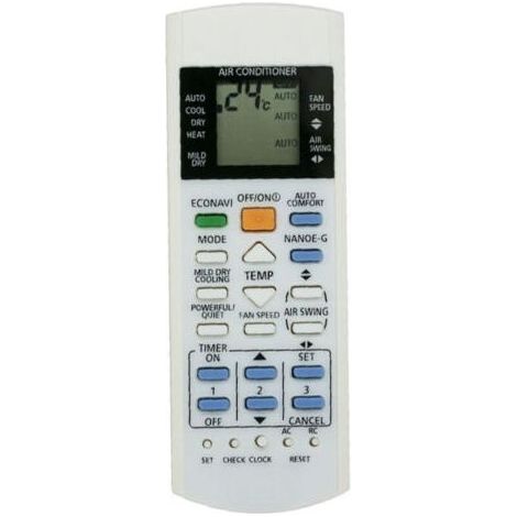 Télécommande de climatiseur Panasonic A75C3300 – ABS résistant – Portée jusqu'à 10 m – Alimentation 2 piles AAA – Remplacement pour modèles 3208 3706 3708 3883 3935 (1/4)