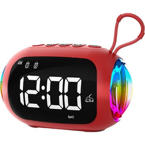 Réveil portable, radio FM, enceinte Bluetooth, lumière colorée, caisson de basses, écran à luminosité réglable, double réveil, lecteur de musique. (1/5)