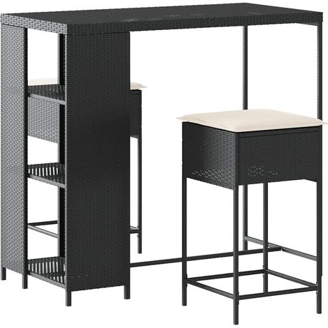 Maison Exclusive - Set Bar da Giardino 3 pz con Cuscini in Polyrattan Nero