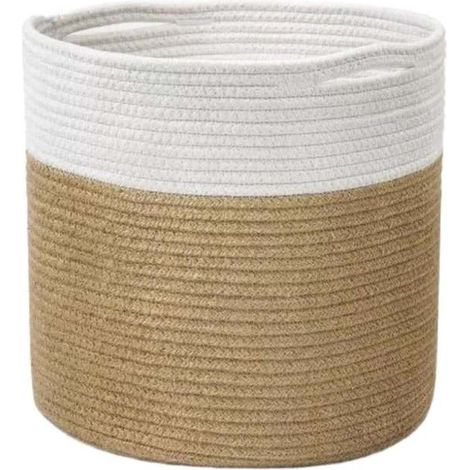 Cesta de lavandería decorativa de cuerda amarilla tejida, 20 cm