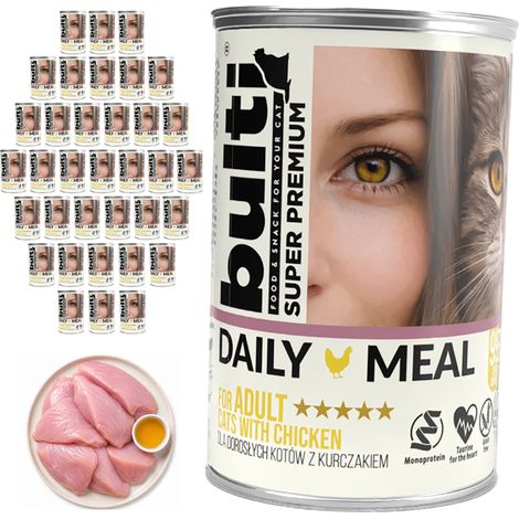 Alimento húmedo BULTI Daily Meal para gatos adultos, sabor pollo, 36 x 400 g (1/2)