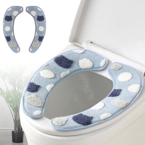 Set mit 2 Paar weichen Toilettensitzkissen aus Lammfell (Blau) – Komfortable, schnelltrocknende Toilettensitzbezüge mit starker Haftung für warme Hygiene. (1/4)
