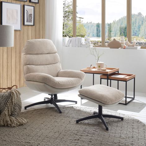 Fauteuil pivotant 78x94x99cm en tissu beige et pied noir (1/5)