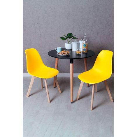 Black Friday - Conjunto Mesa Tower Redonda 80 cm Negra y Pack 2 Sillas Kelen - Amarillo (1/5)