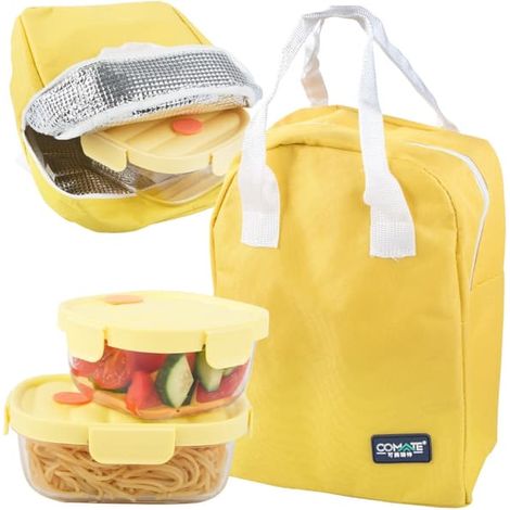 Boîtes à lunch en verre (lot de 2) - Résistantes à la chaleur, avec couvercle et sac isotherme (1/5)